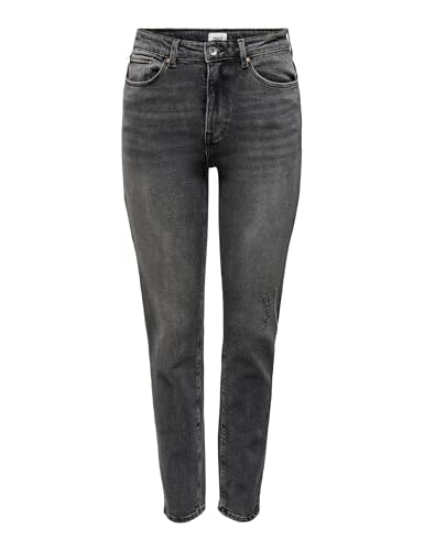 Damen ONLY Stretch Ankle Jeans | Gerade ONLEMILY High Waist Hose | Classic Design Denim Straight Pants, Farben:Grau, Größe:28W / 30L von ONLY