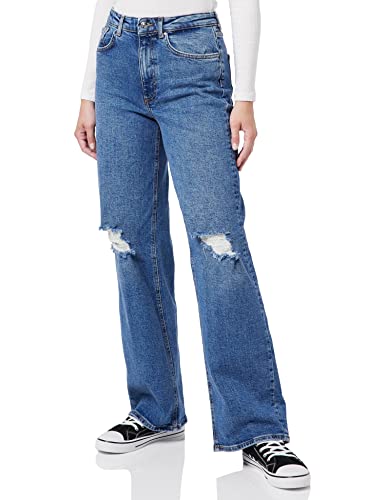 ONLY Damen Straight Leg Denim Jeans | High Waist Gerade Weite Schlag Hose | Wide Destroyed Pants ONLJUICY, Farben:Blau, Größe:27W / 30L, Z-Länge:L30 von ONLY