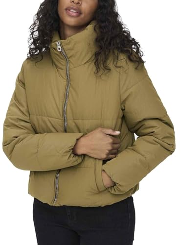 ONLY Damen Kurze Jacke ONLDOLLY Warm Gefütterte Puffer Übergangsjacke mit Reißverschluss ohne Kapuze, Farben:Braun, Größe:M von ONLY