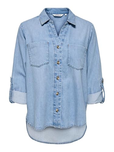 ONLY Female Jeanshemd Normal geschnitten Hemdkragen Umgeschlagene Ärmelbündchen Jeanshemd von ONLY