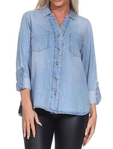 ONLY Female Jeanshemd Normal geschnitten Hemdkragen Umgeschlagene Ärmelbündchen Jeanshemd von ONLY