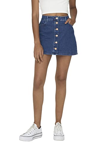 ONLY Women's ONLDAISY REG Mini BTN Skirt DNM PIMBOX Rock, Medium Blue Denim, XS von ONLY