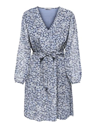 ONLY Damen Onlcera Life 3/4 Short Dress WVN Noos Alltagskleid Mit V-Ausschnitt Und Gürtel In Der Taille, Vintage Indigo, Medium von ONLY