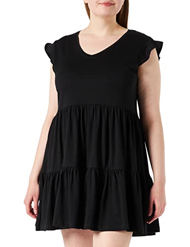 ONLY Damen Kurzes Rüschen Kleid Kurzarm Mini Dress mit V-Ausschnitt aus Baumwolle ONLMAY, Farben:Schwarz, Größe:XL von ONLY