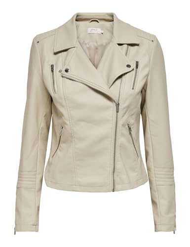 ONLY Damen Biker Kunstleder Jacke | Langarm Shacket Übergangs Blazer | PU Coated Shirt ONLGEMMA, Farben:Beige, Größe:34 von ONLY