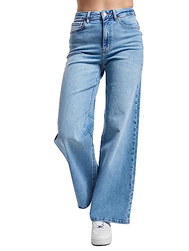 ONLY Damen Wide Fit Jeans High Waist Straight Leg Denim Stretch Hose Bleached Design ONLMADISON, Farben:Blau, Größe:XS / 34L, Beinlänge:L34 von ONLY