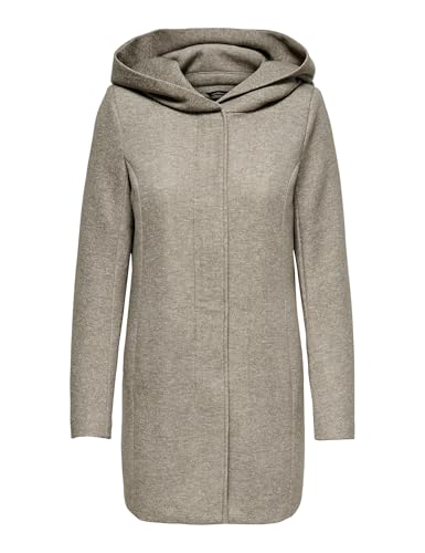 ONLY Damen Eleganter Mantel Coat Cozy Fleecejacke ONLSEDONA Basic Cardigan mit großer Kapuze und Reißverschluss, Farben:Taupe, Größe:XS von ONLY