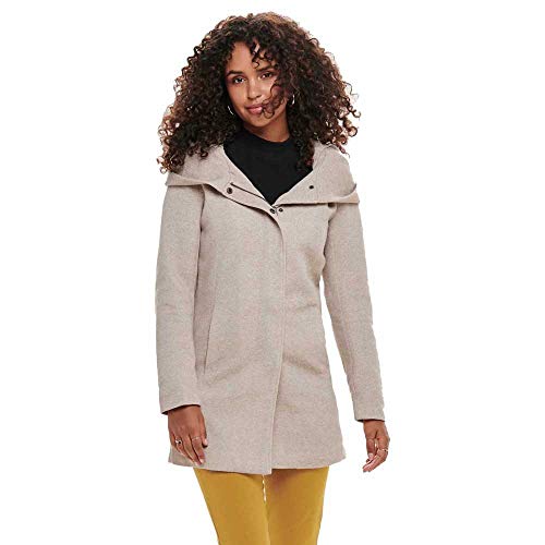 ONLY Damen Eleganter Mantel Coat Cozy Fleecejacke ONLSEDONA Basic Cardigan mit großer Kapuze und Reißverschluss, Farben:Beige, Größe:S von ONLY