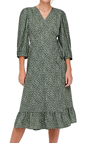 ONLY Damen Midi Wickel Kleid ONLOlivia Wrap 3/4-Ärmel, Knielang mit Alloverprint 15253350 Balsam Green: Kenya Grafic M von ONLY