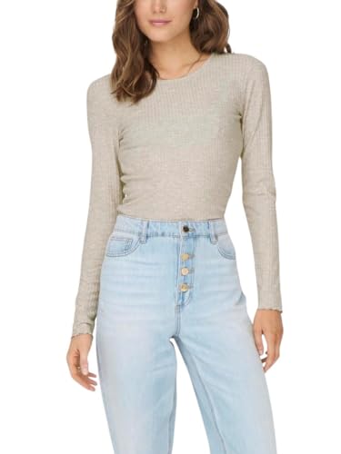 ONLY Damen ONLEMMA L/S O-Neck Short NOOS JRS Top, Pumice Stone/Detail:Melange, M von ONLY