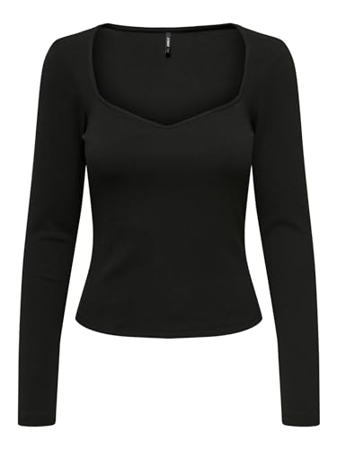 ONLY Damen ONLFAITH L/S Heart TOP JRS Langarmshirt, Black, Large von ONLY