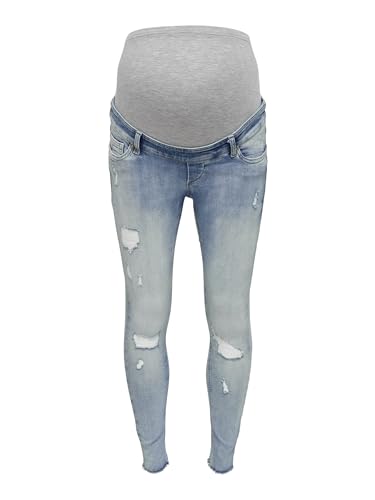 ONLY MATERNITY Damen Olmblush Mid Sk Raw Ankle Dnm, Light Blue Denim, XL / 32L von ONLY MATERNITY