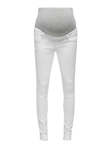 ONLY MATERNITY Damen Olmblush Mid Sk Ank Raw Dnm Reabox Jeanshose, Weiß, XXL / 32L EU von ONLY