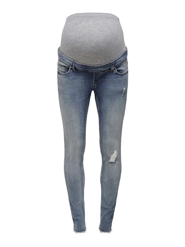 ONLY MATERNITY Damen Olmblush Mid Sk Ank Raw Dnm Jeanshose, Medium Blue Denim, L / 32L EU von ONLY MATERNITY