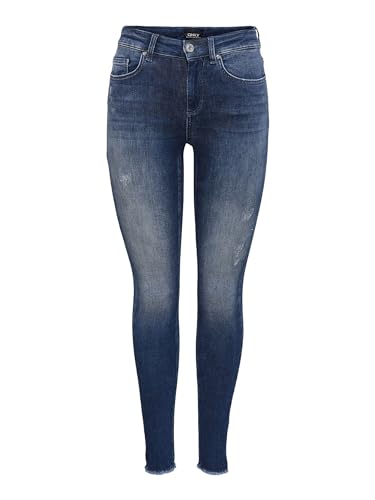 Only Damen Onlblush Life Mid Sk ANK Raw Rea811 Noos Jeans, Dark Blue Denim, XS / 34L EU von ONLY