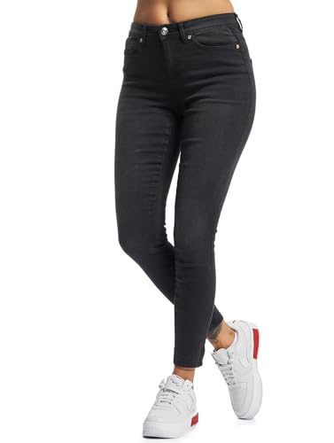 ONLY Damen Skinny Fit Jeans | Normal Waist Denim Stretch Hose | Bleached Used Design ONLWAUW, Farben:Schwarz, Größe:L / 30L von ONLY