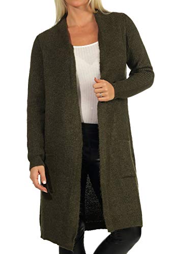 ONLY Damen Lange Strickjacke mit Taschen | Stretch Casual Langarm Gerippt | Open Cardigan Noos ONLJADE, Farben:Khaki, Größe:S von ONLY