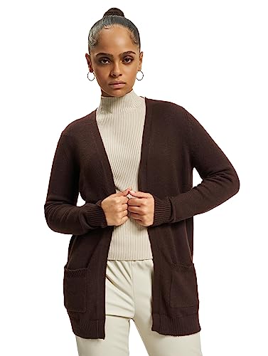 ONLY Damen Lange Strickjacke mit Taschen Stretch Casual Langarm ONLLESLY Open Cardigan Noos Gerippt, Farben:Dunkelbraun, Größe:M von ONLY