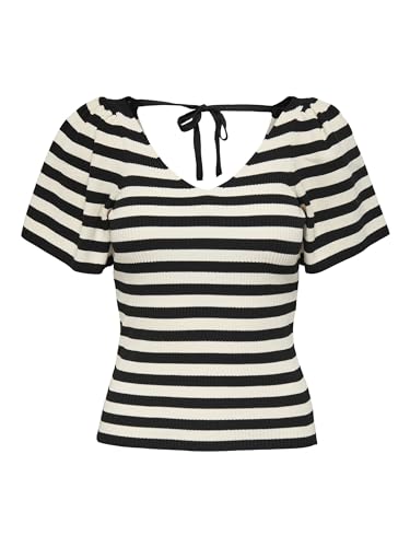 ONLY Damen Onlleelo Stripe Ss Back V-neck Knt Noos, Pumice Stone/Stripes:black, S von ONLY