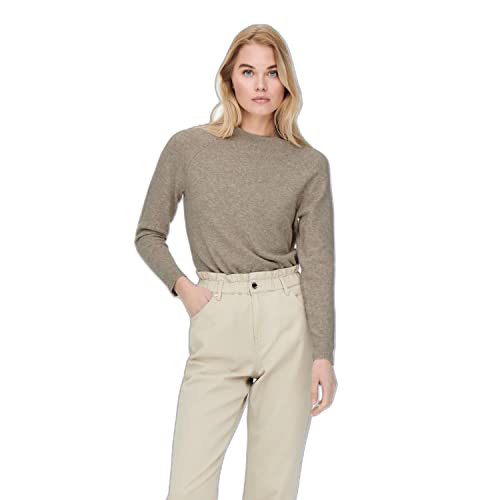 ONLY Damen Basic Strickpullover | Einfarbiger Knitted Stretch Sweater | Langarm Rundhals Shirt ONLRICA, Farben:Hellbraun, Größe:40 von ONLY