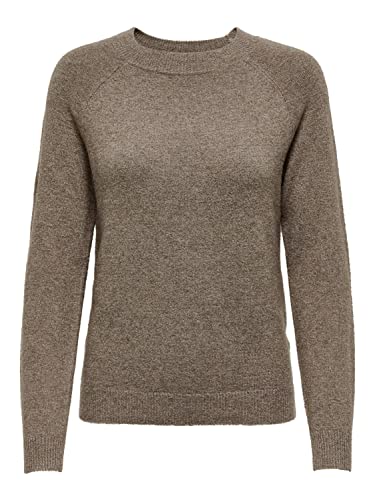 ONLY Damen Basic Strickpullover | Einfarbiger Knitted Stretch Sweater | Langarm Rundhals Shirt ONLRICA, Farben:Braun, Größe:36 von ONLY