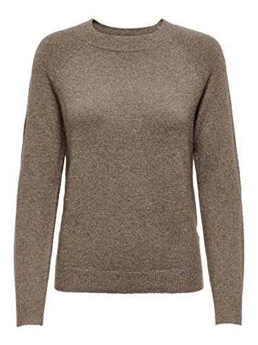 ONLY Damen Basic Strickpullover | Einfarbiger Knitted Stretch Sweater | Langarm Rundhals Shirt ONLRICA, Farben:Braun, Größe:34 von ONLY