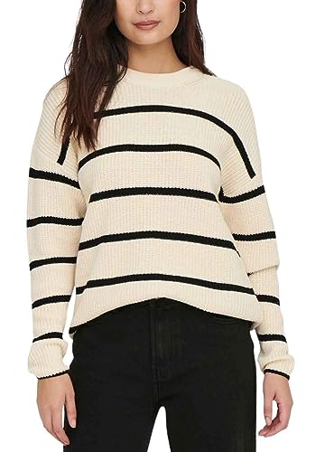 ONLY Damen Onlpernille Stripe O-neck Knt Noos Strickpullover, Pumice Stone/Stripes:black, XS EU von ONLY