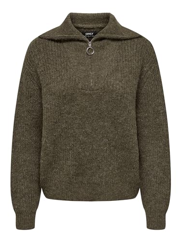 ONLY Damen Strickpullover mit Reißverschluss | Stehkragen Knitted Sweater | Half Zip Troyer ONLBAKER, Farben:Dunkelbraun, Größe:S von ONLY
