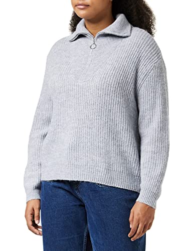 ONLY Damen Strickpullover mit Reißverschluss | Stehkragen Knitted Sweater | Half Zip Troyer ONLBAKER, Farben:Grau, Größe:L von ONLY