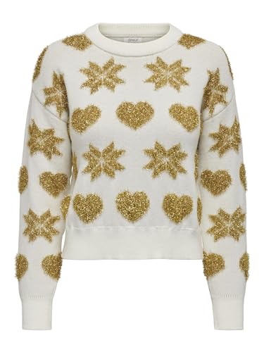 ONLY Damen Weihnachts Strick-Pullover ONLXmas Love 15304607 Cloud Dancer Glitter L von ONLY