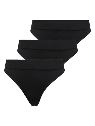 ONLY Damen Nahtlose RIPP Slips | 3-er Stück Pack T-String Unterhosen Wäsche | Brazilian Tanga ONLVICKY, Farben:Schwarz, Größe:XS-S von ONLY