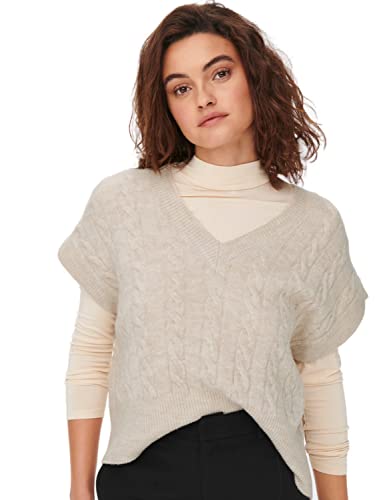 ONLY Strick Pullunder V-Neck Loose Fit Pullover Ärmellos Zopfmuster RIPP Oberteil Basic Classic ONLMELODY von ONLY