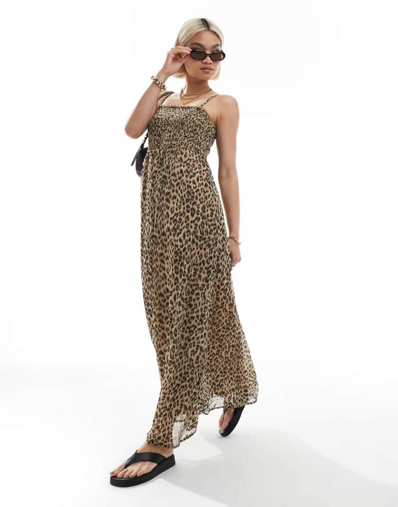 ONLY - Gesmoktes Maxi-Camisolekleid mit Leopardenmuster-Braun von ONLY