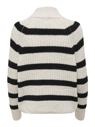 ONLY Gestreifter Basic Strickpullover Stehkragen mit Reißverschluss Langarm Pullover Regular Fit ONLLEISE, Farben:Schwarz,Größe Damen:L von ONLY