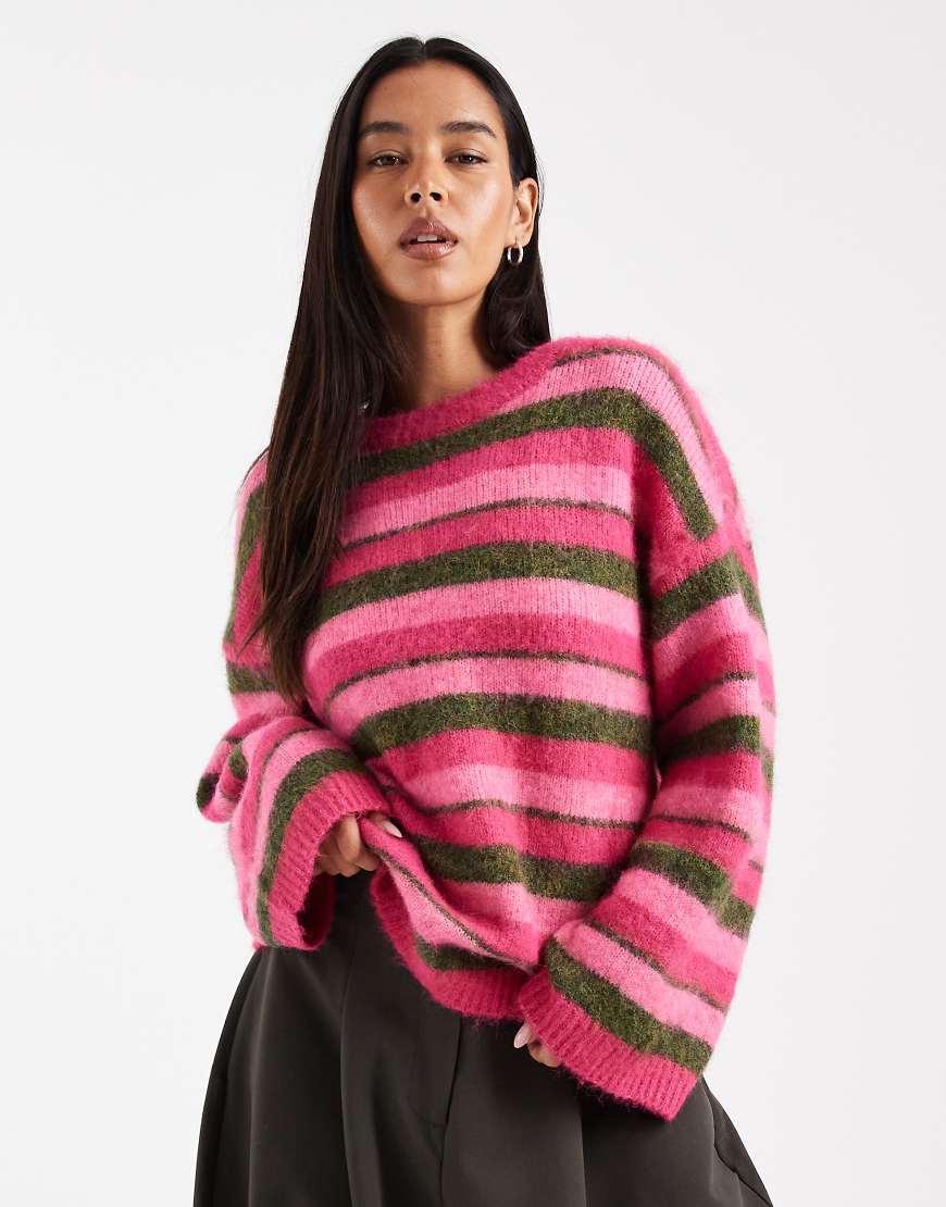 ONLY - Gestreifter Pullover in Rosa mit Rundhalsausschnitt von ONLY