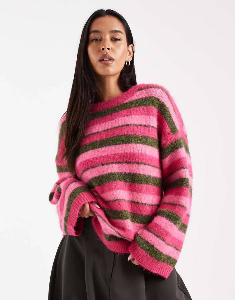 ONLY - Gestreifter Pullover in Rosa mit Rundhalsausschnitt von ONLY