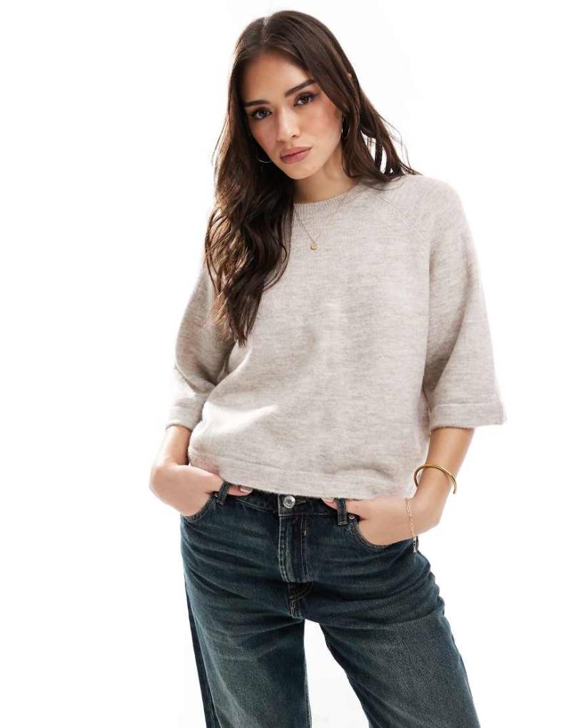 ONLY - Gestricktes, kastiges T-Shirt in Beige-Neutral von ONLY