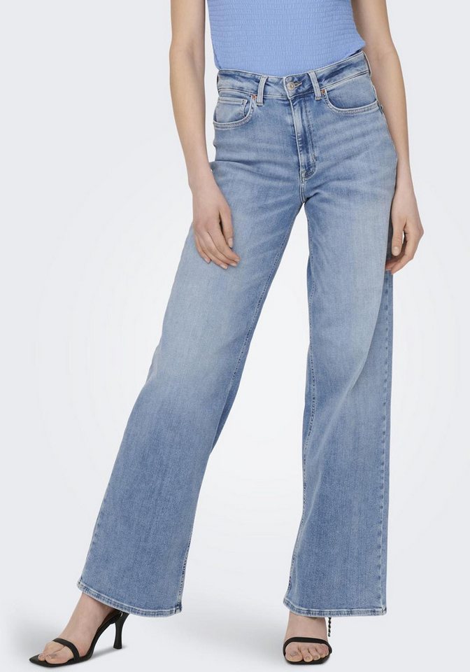 ONLY High-waist-Jeans ONLMADISON – High Waist Jeans mit weitem Bein für Komfort Abriebeffekte, casual, weit, Denim/Jeans, Eingrifftaschen von ONLY