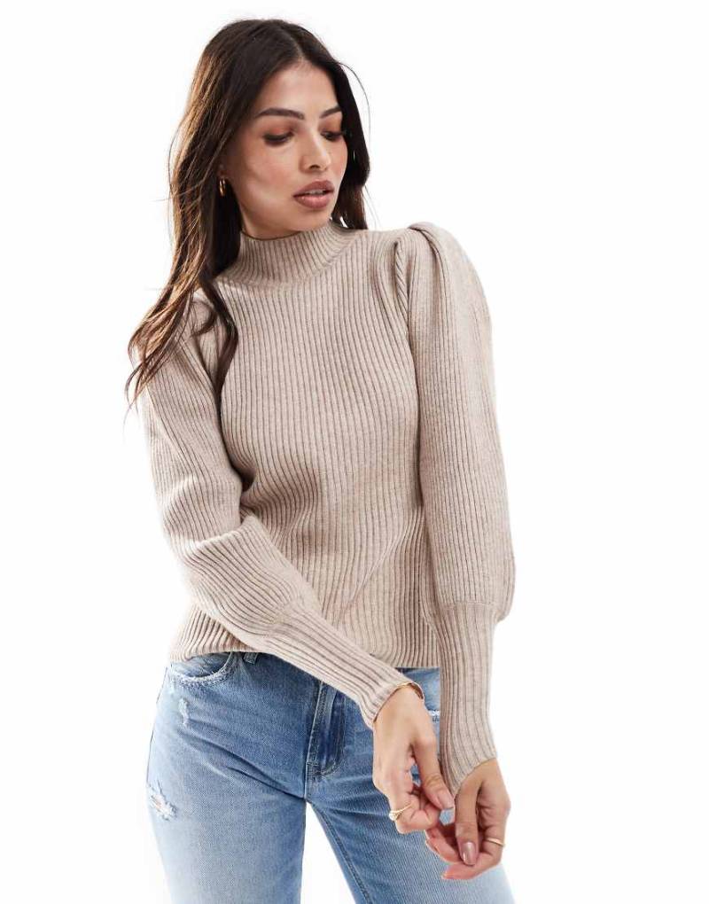 ONLY - Hochgeschlossener Strickpullover in hellem Beige mit weiten Ärmeln-Neutral von ONLY