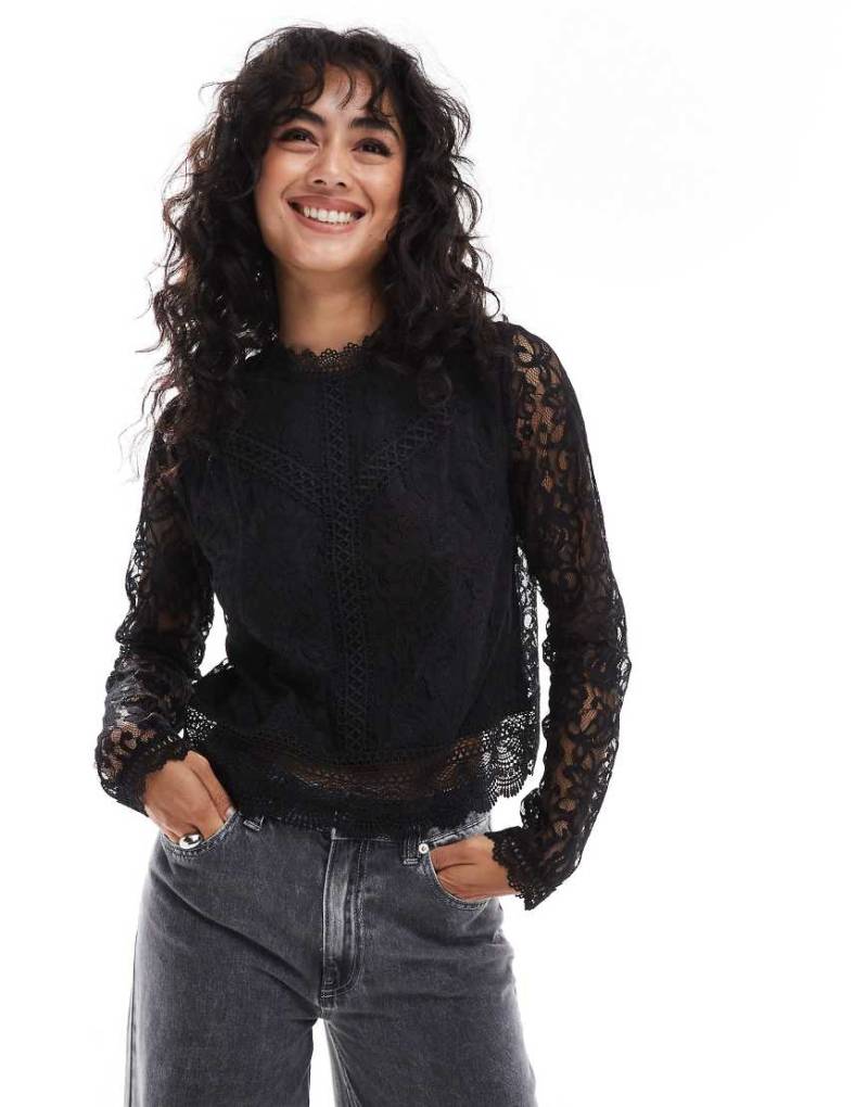 ONLY - Hochgeschlossenes Oberteil aus Spitze in Schwarz von ONLY