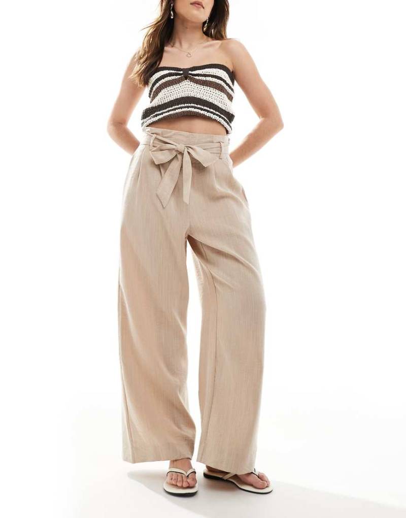 ONLY - Hose in Beige mit weitem Bein und Kordelzugbund-Neutral von ONLY