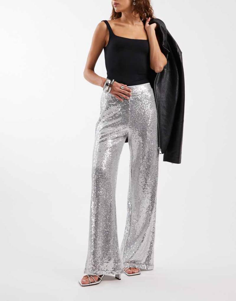 ONLY - Hose in Silber mit hohem Bund und Pailletten von ONLY