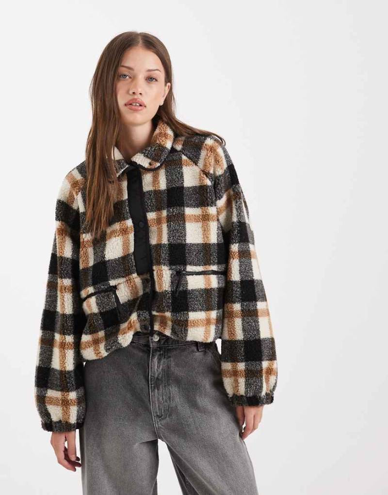 ONLY - Jacke aus Teddyfleece in beige kariert mit Kragendetails-Neutral von ONLY