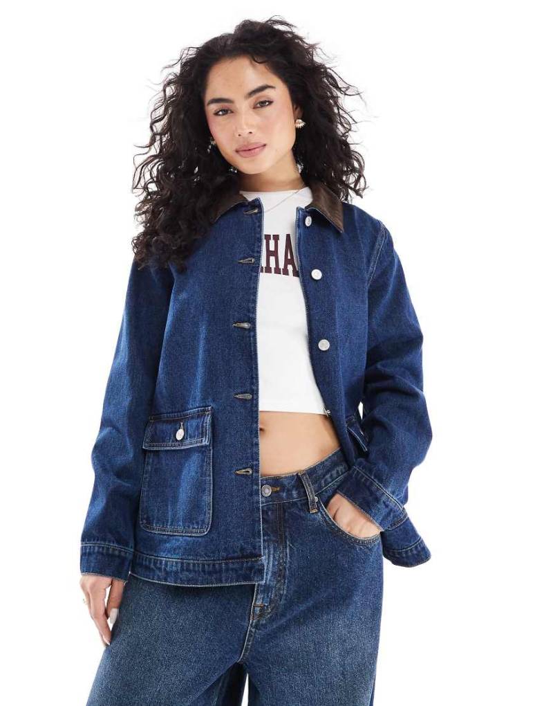 ONLY - Jeansjacke in Dunkelblau mit Cord-Detail von ONLY