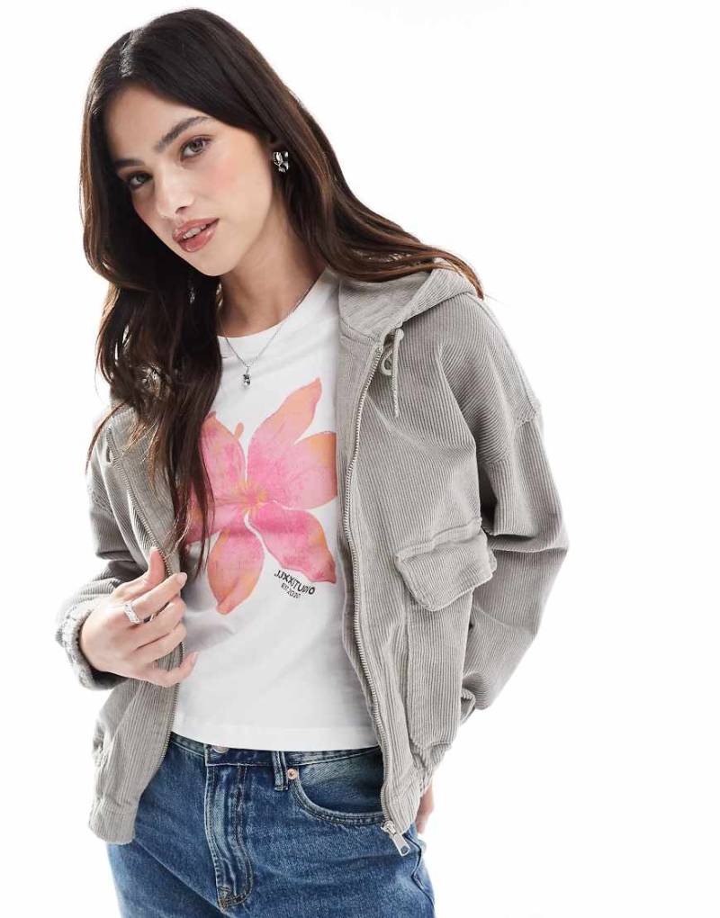 ONLY - Kapuzenjacke aus Cord in Grau mit Reißverschluss von ONLY