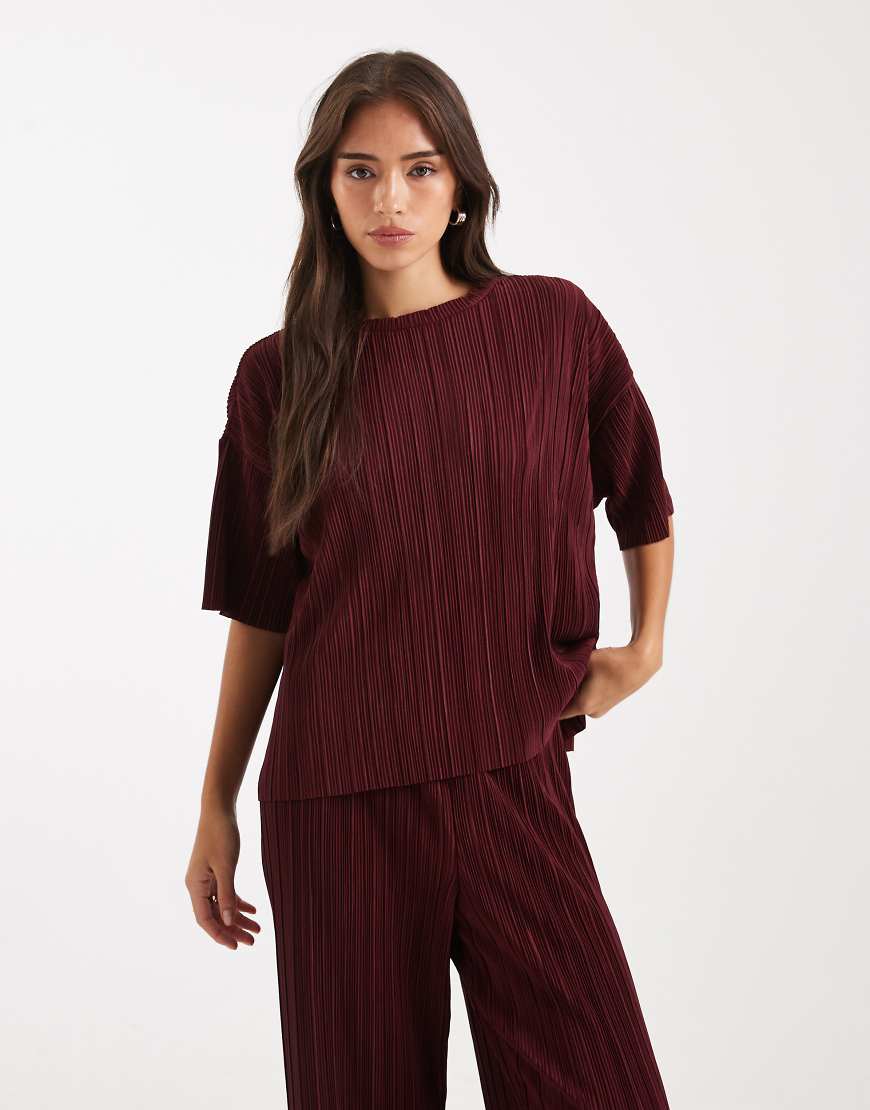 ONLY - Kastiges, plissiertes Oberteil in Burgunderrot, Kombiteil von ONLY