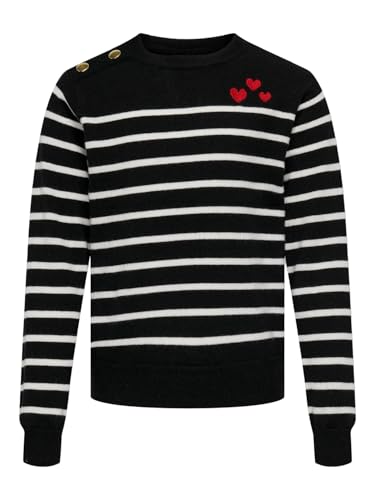 ONLY KIDS Mädchen Pullover KOGTIBA-LE LS O-NECK BUTTON EMB CS KNT (DE/NL/SE/PL, Numerisch, 128, Regular, Black Cloud Dancer) von ONLY