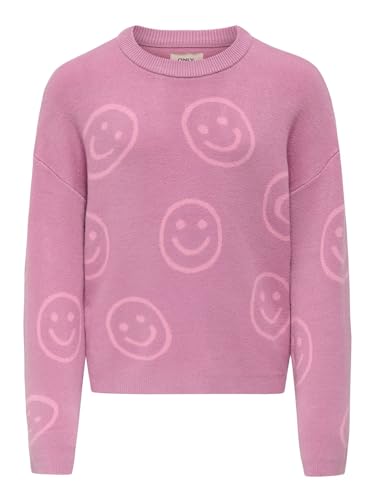 ONLY Kids Mädchen Strickpullover Smile KOGMontana gestrickter Pulli 15339603 Mauve Orchid Smile/Sea Pink 146/152 von ONLY