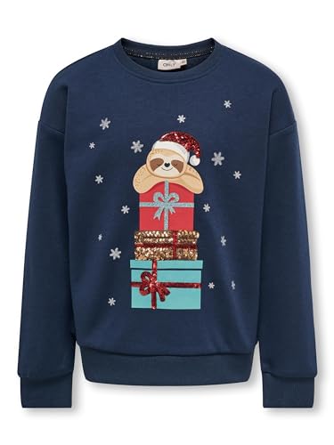 ONLY Kids Mädchen Sweatshirt KOGYDA Xmas L/S O-Neck Sequins Box SWT (DE/NL/SE/PL, Numerisch, 140, Regular, Dress Blues) von ONLY