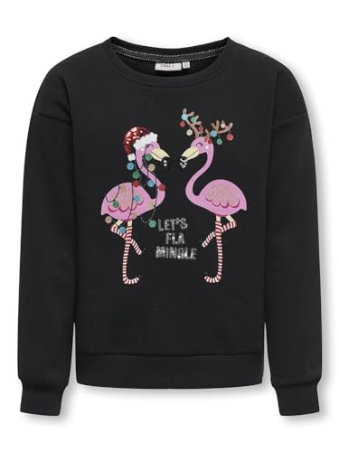 ONLY Kids Mädchen Sweatshirt KOGYDA Xmas L/S O-Neck Sequins Box SWT (DE/NL/SE/PL, Numerisch, 152, Regular, Black) von ONLY